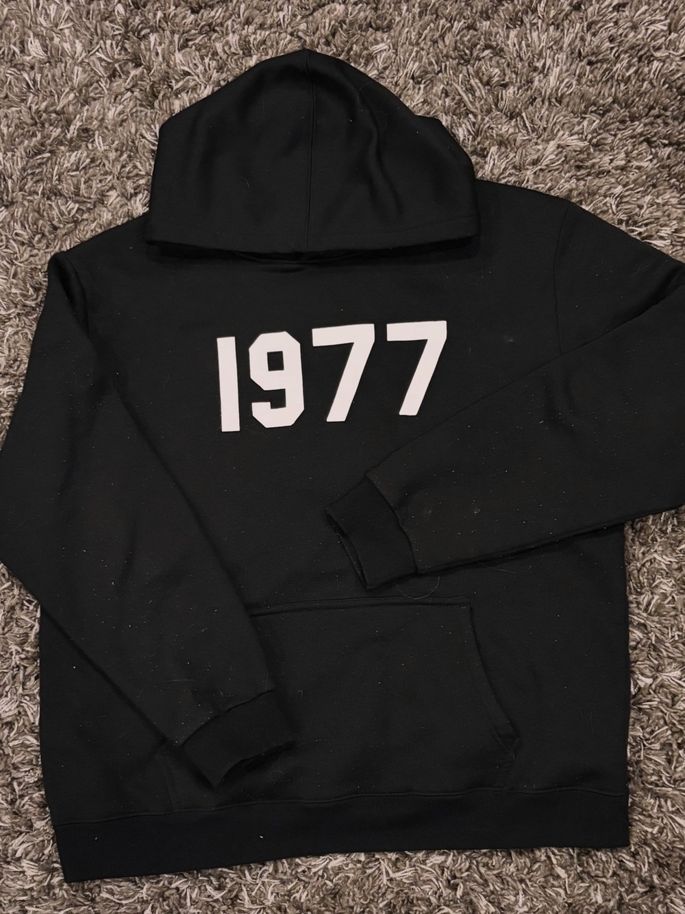 Essentials Black Hoodie with White 1977 Graphic